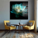 Ethereal Lotus Çiçeği Cam Tablo - Büyüleyici Turkuaz Sanat