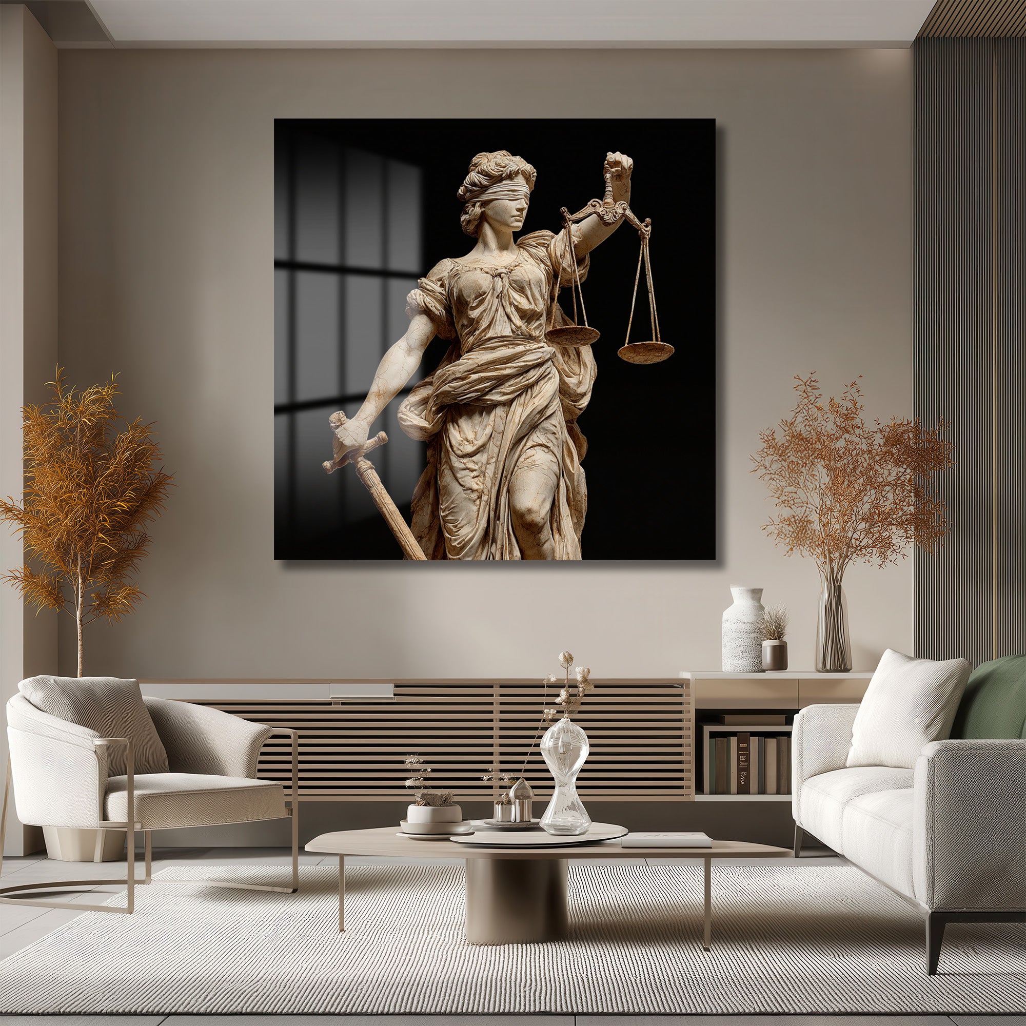 Adalet Tanrıçası Themis Heykeli Cam Tablo