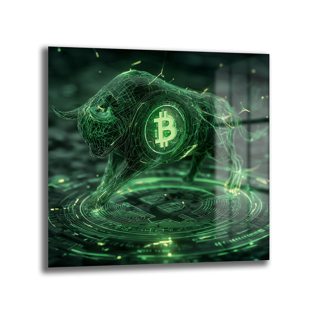 Bitcoin Boğa Koşusu Dijital Sanat Cam Tablo - Kripto Enerjisi