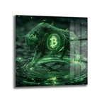 Bitcoin Boğa Koşusu Dijital Sanat Cam Tablo - Kripto Enerjisi