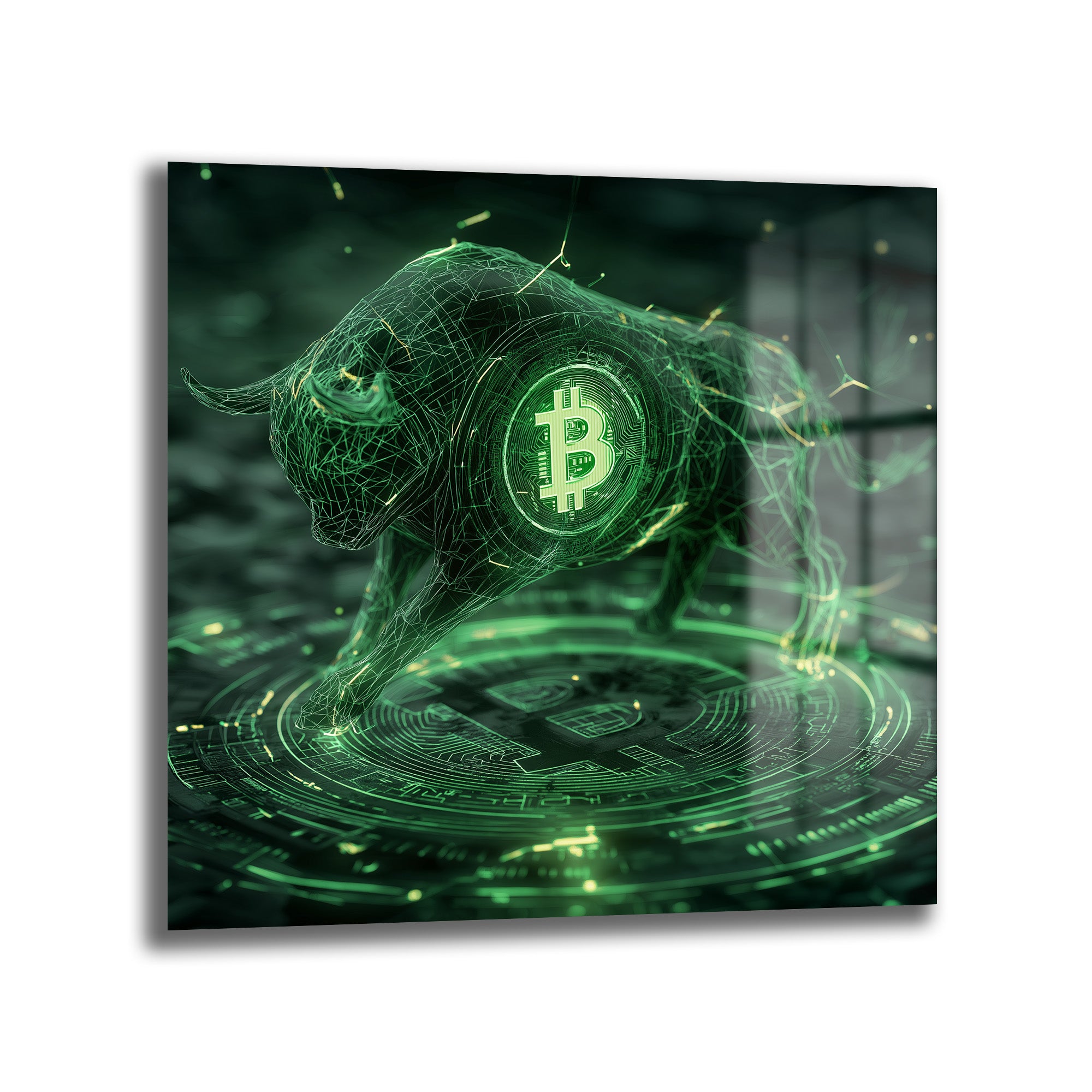 Bitcoin Boğa Koşusu Dijital Sanat Cam Tablo - Kripto Enerjisi