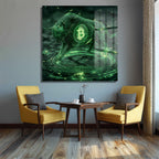Bitcoin Boğa Koşusu Dijital Sanat Cam Tablo - Kripto Enerjisi