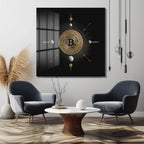 Bitcoin Kozmosu: Altın Detaylı Lüks Cam Tablo