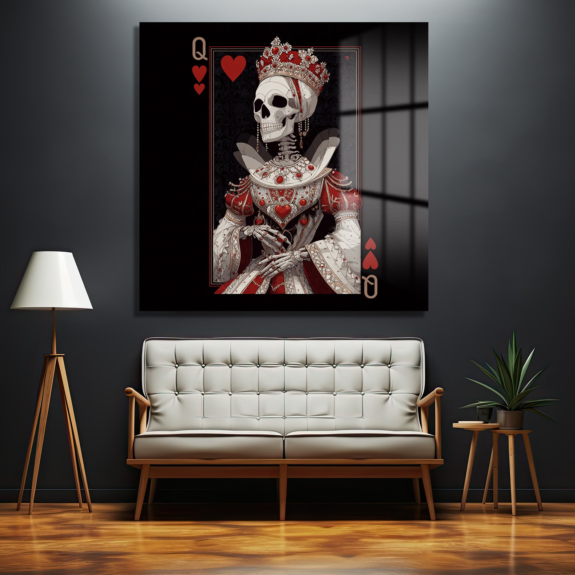 Kupa Kızı İskelet Kraliyet Cam Tablo - Gotik Sanat Dokunuşu