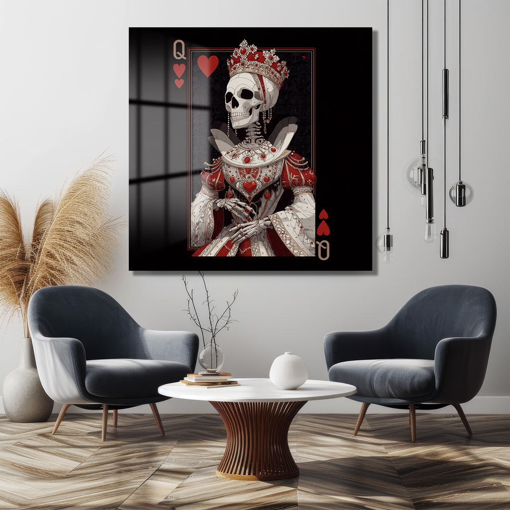 Kupa Kızı İskelet Kraliyet Cam Tablo - Gotik Sanat Dokunuşu