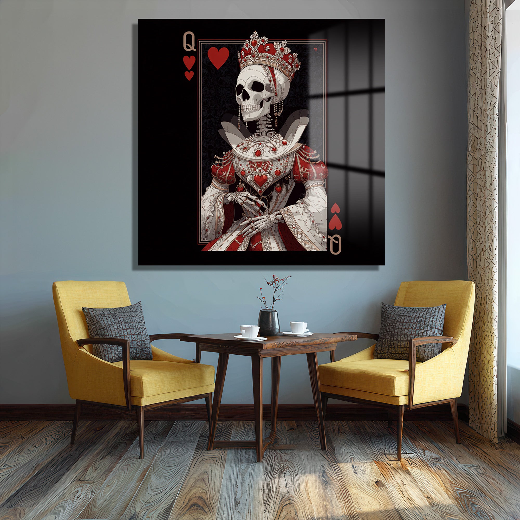 Kupa Kızı İskelet Kraliyet Cam Tablo - Gotik Sanat Dokunuşu