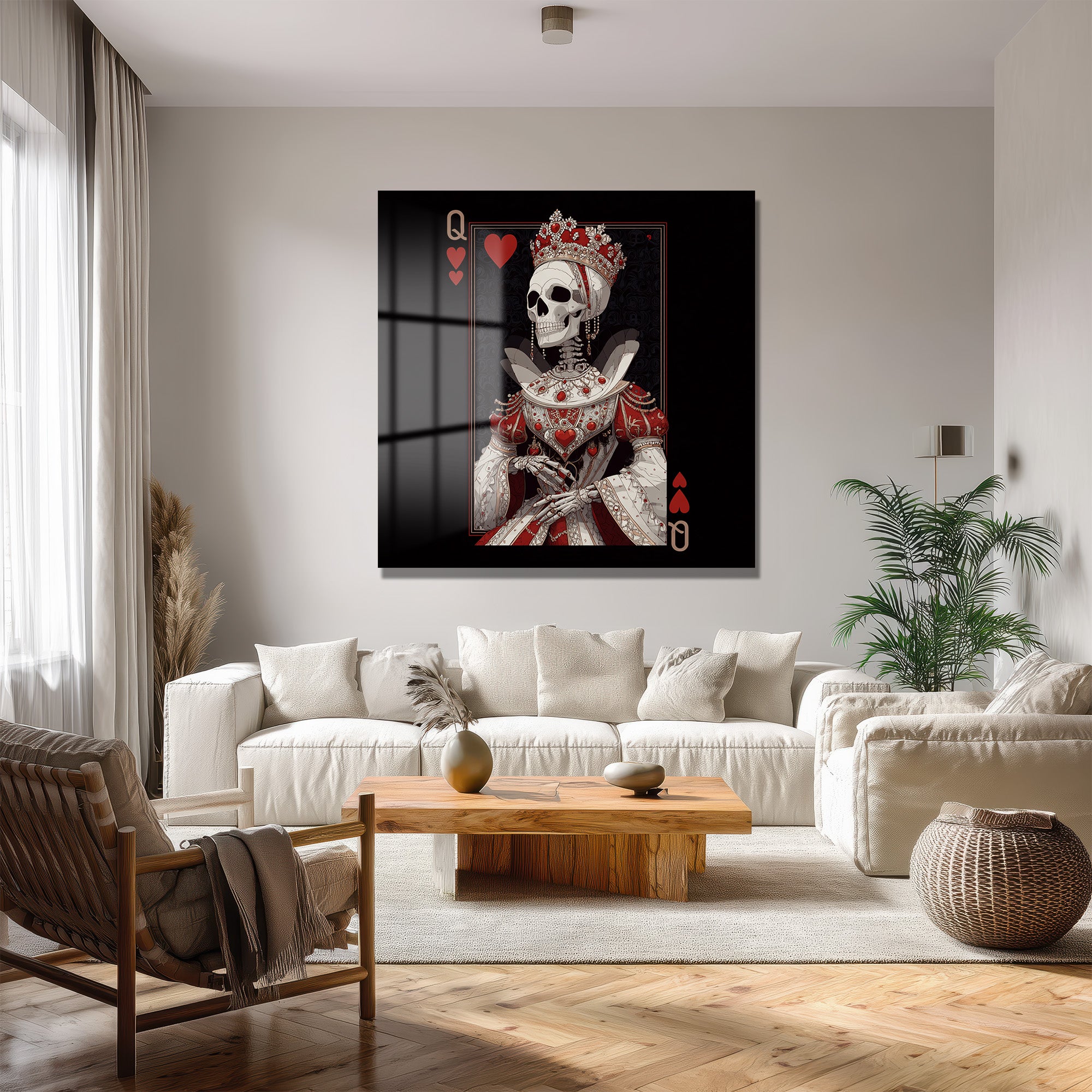 Kupa Kızı İskelet Kraliyet Cam Tablo - Gotik Sanat Dokunuşu