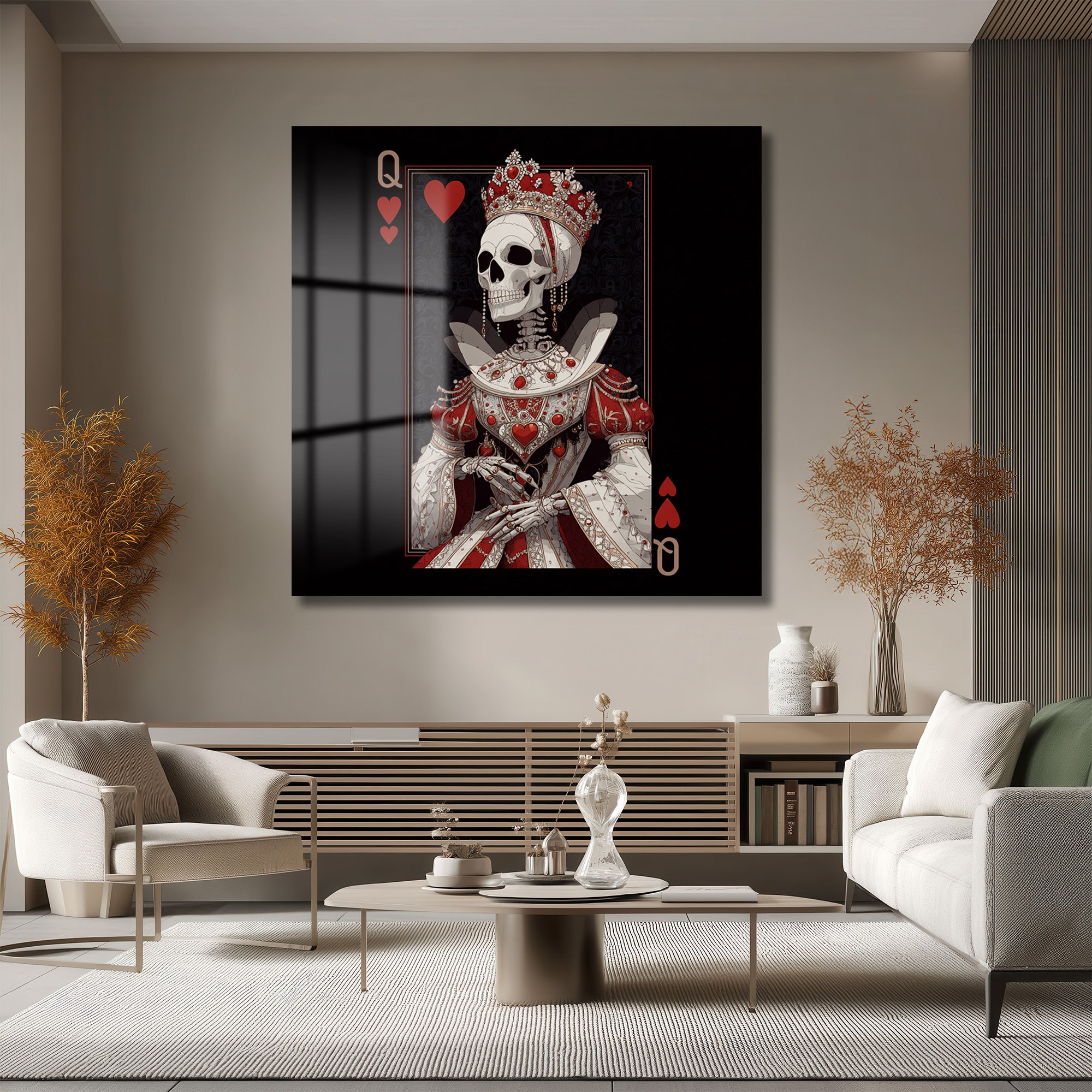 Kupa Kızı İskelet Kraliyet Cam Tablo - Gotik Sanat Dokunuşu