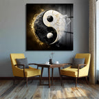 Yin Yang Enerjisi Siyah Beyaz Altın Detaylı Cam Tablo