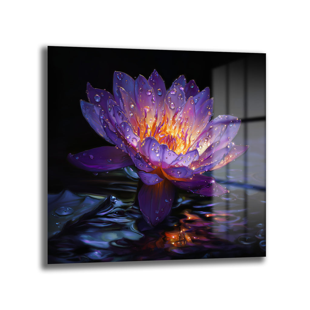 Gizemli Mor Lotus Çiçeği Cam Tablo