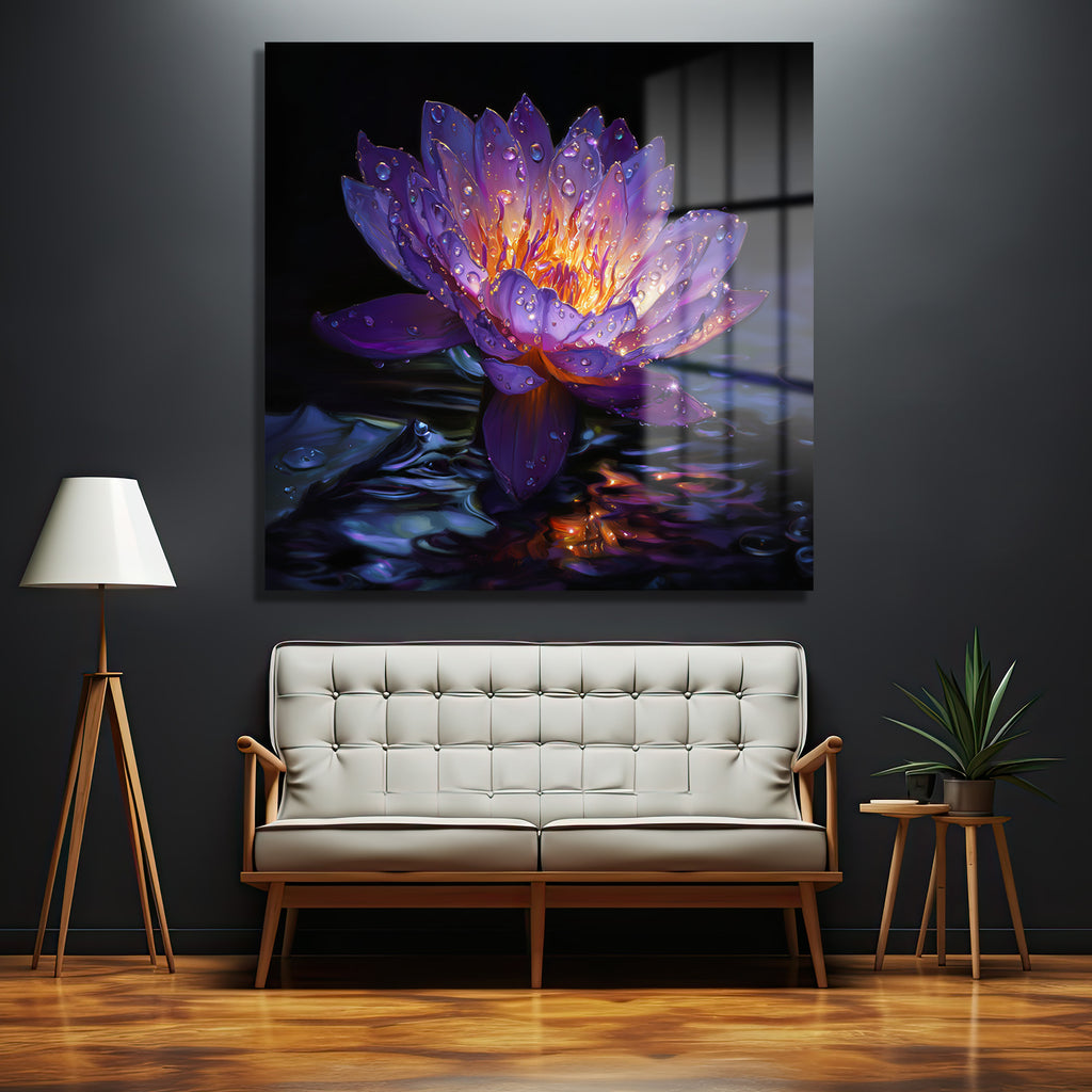 Gizemli Mor Lotus Çiçeği Cam Tablo