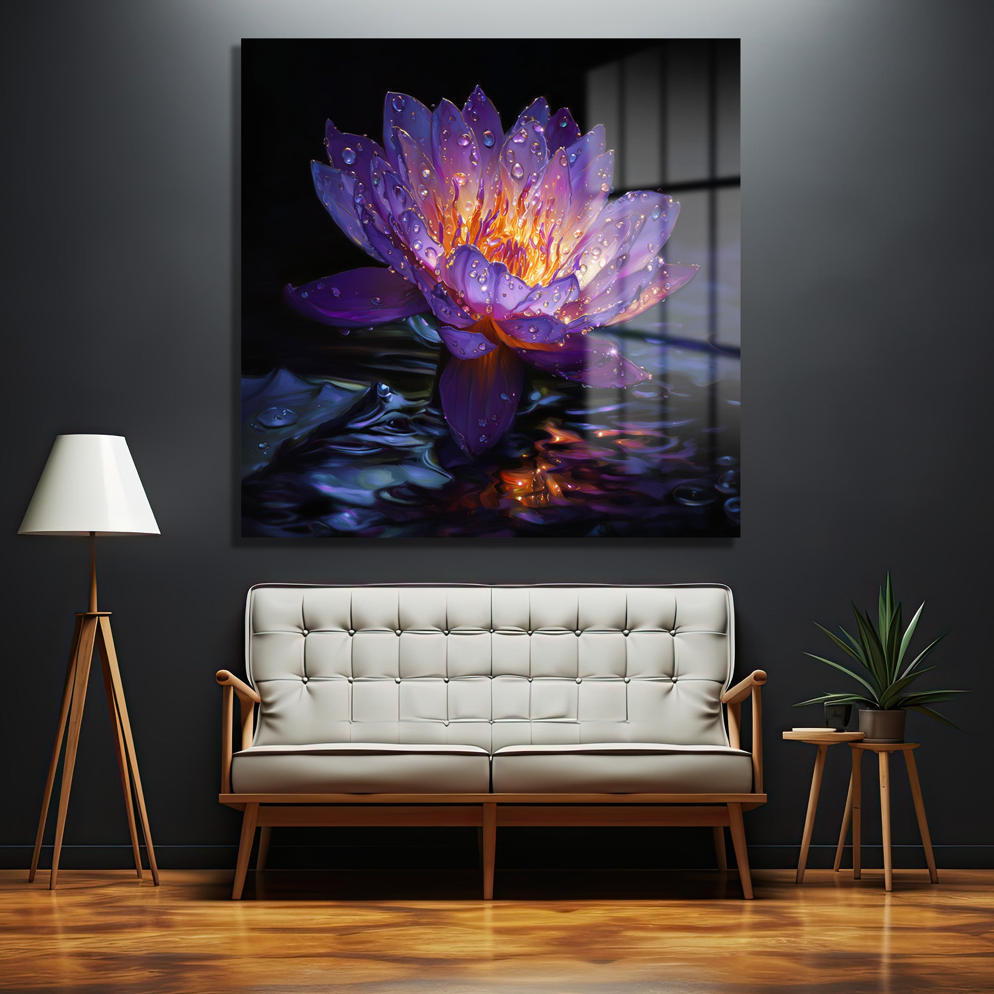 Gizemli Mor Lotus Çiçeği Cam Tablo