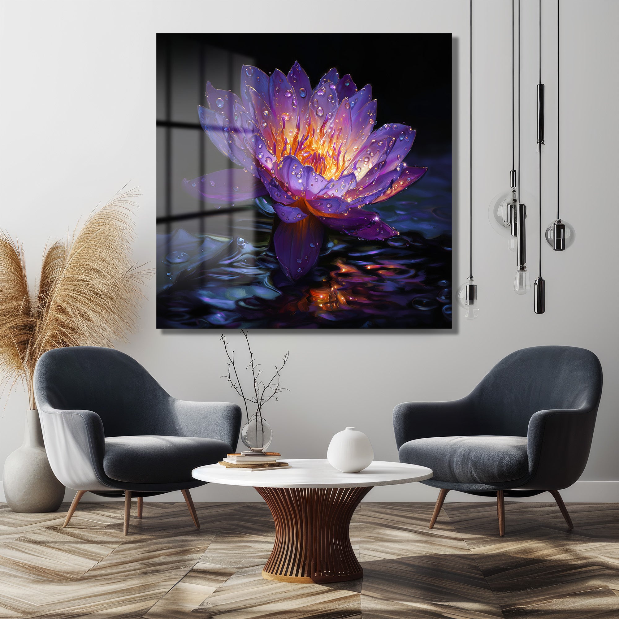 Gizemli Mor Lotus Çiçeği Cam Tablo