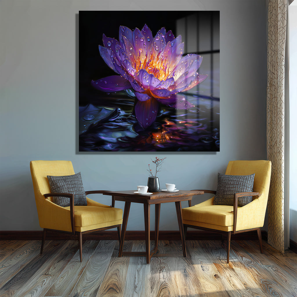 Gizemli Mor Lotus Çiçeği Cam Tablo