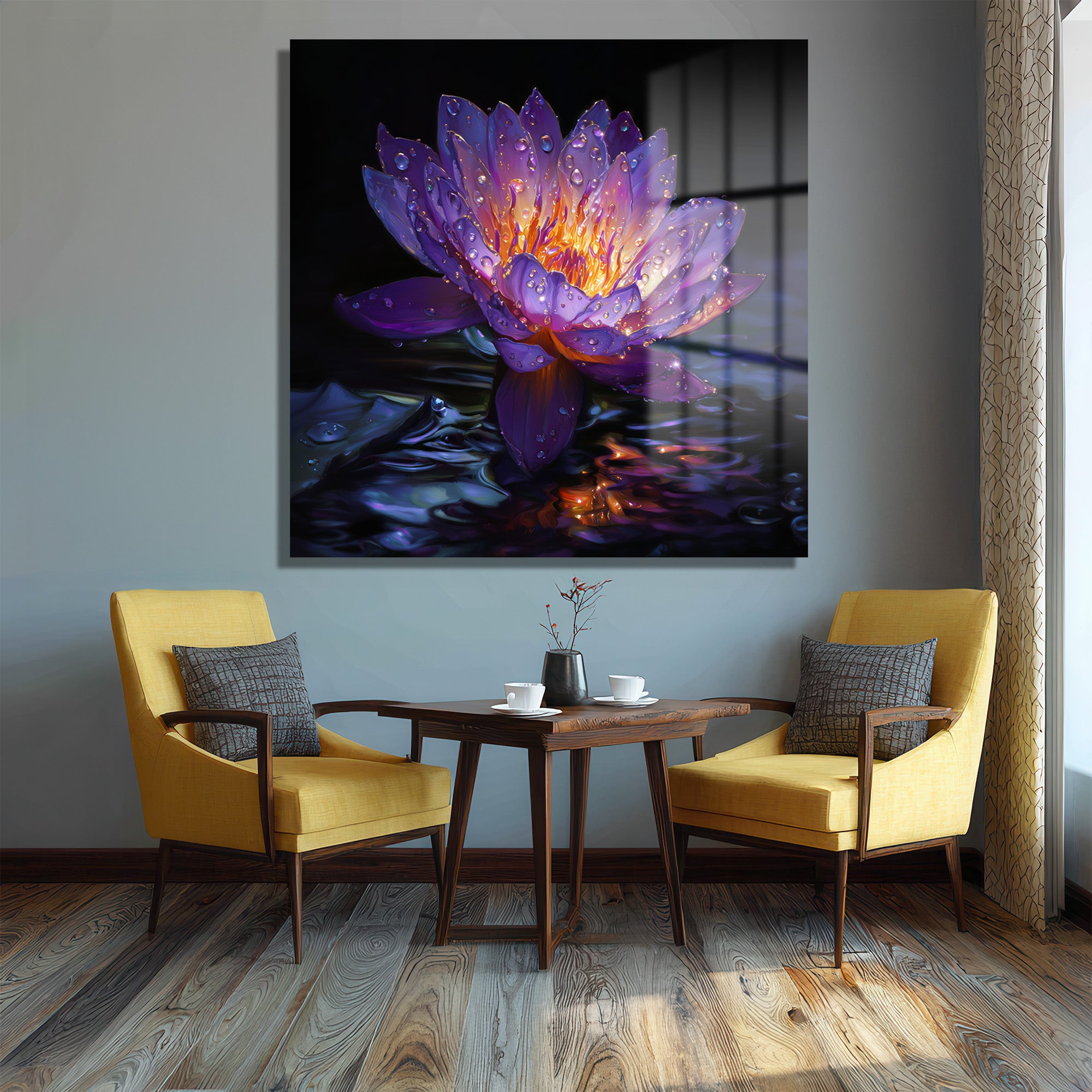 Gizemli Mor Lotus Çiçeği Cam Tablo