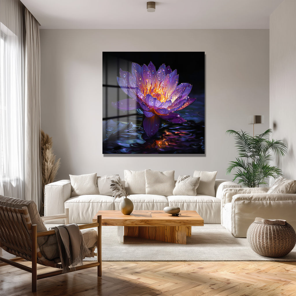 Gizemli Mor Lotus Çiçeği Cam Tablo