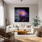 Gizemli Mor Lotus Çiçeği Cam Tablo