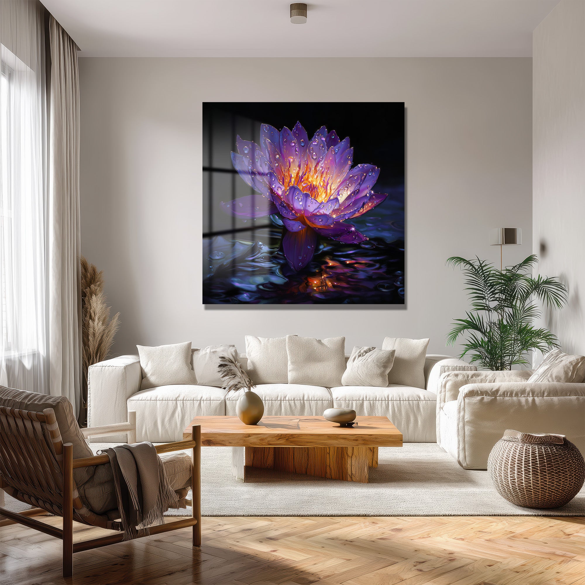 Gizemli Mor Lotus Çiçeği Cam Tablo