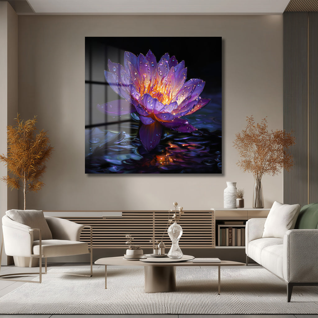 Gizemli Mor Lotus Çiçeği Cam Tablo
