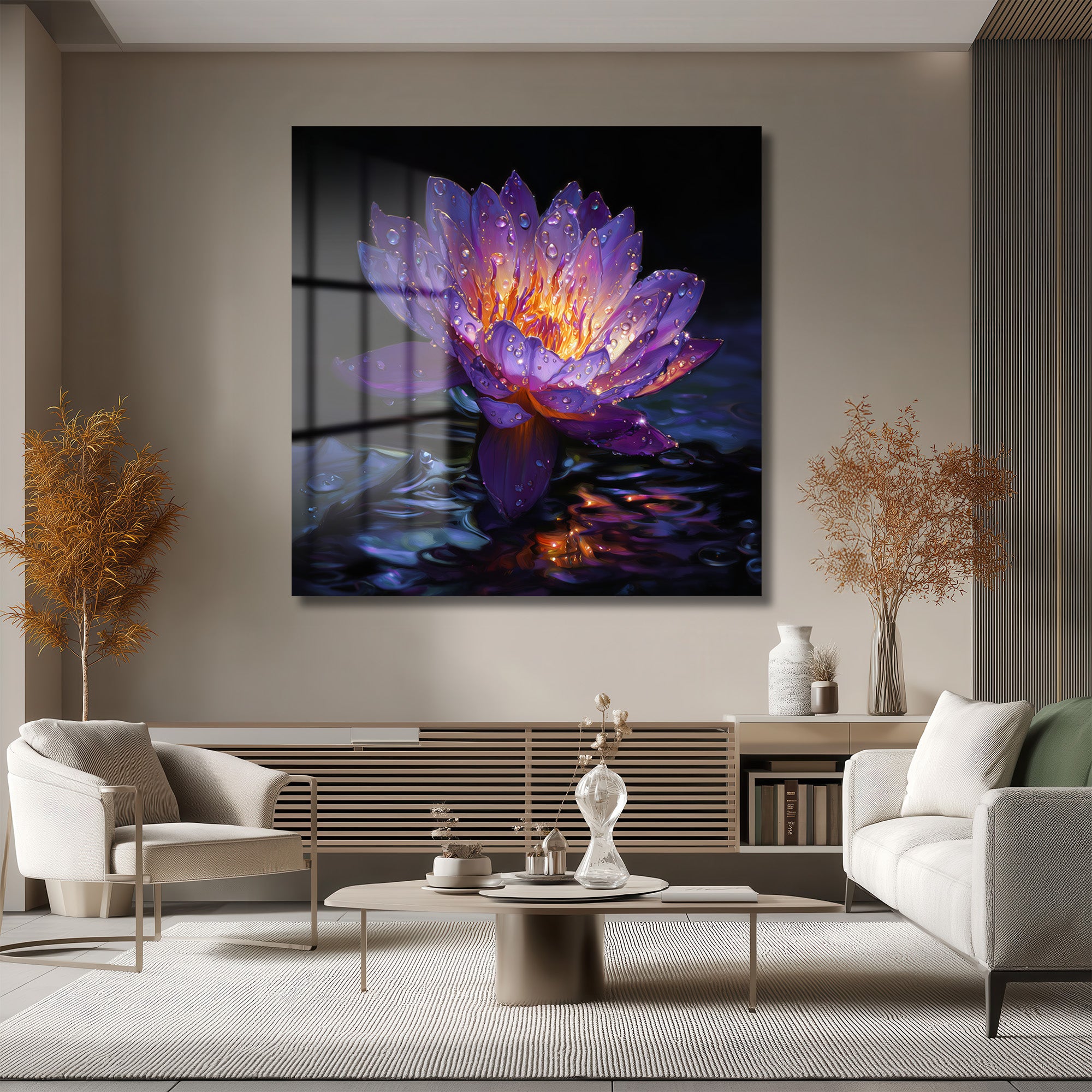Gizemli Mor Lotus Çiçeği Cam Tablo