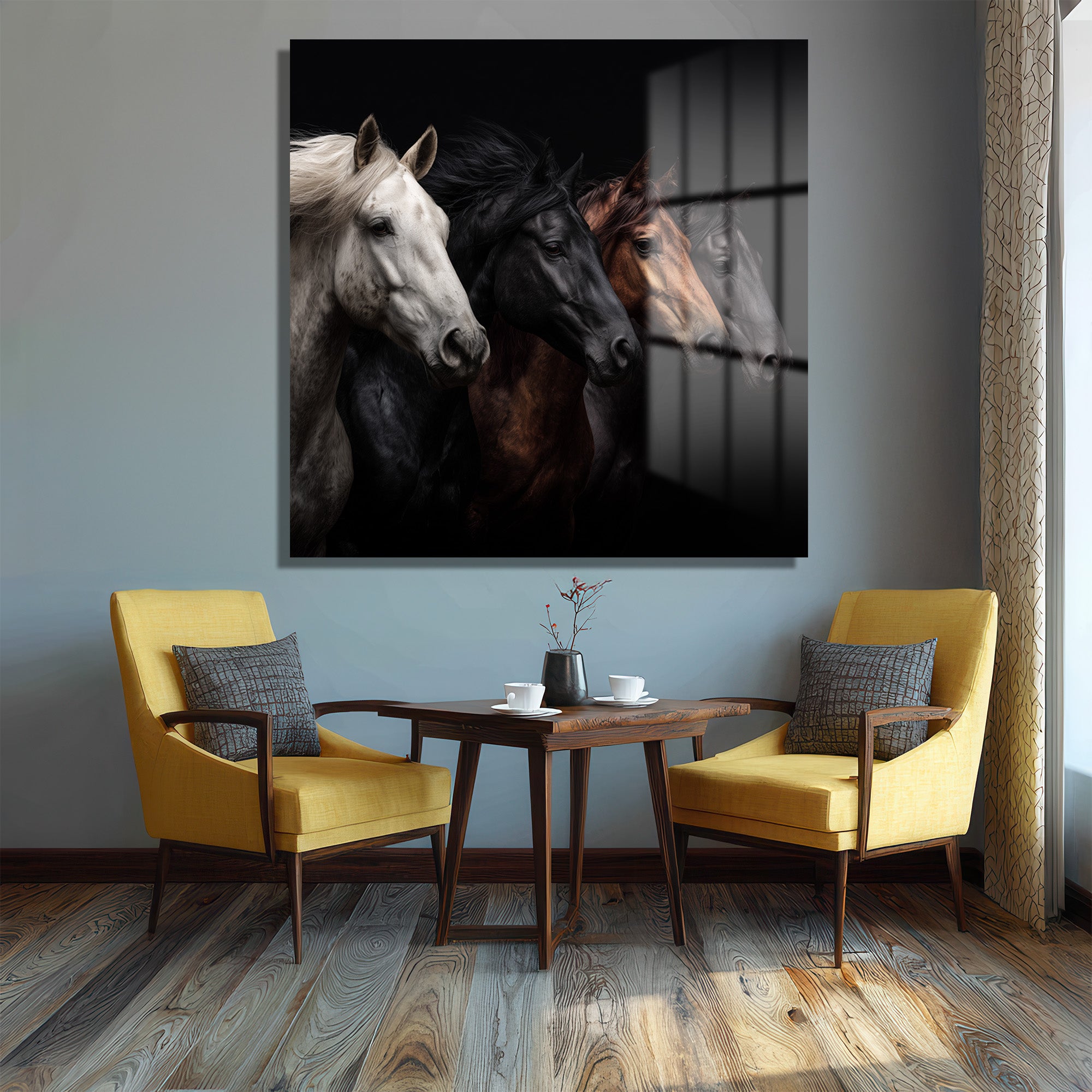 Asil Ruhlar: Dört Atın Gücü Modern Cam Tablo