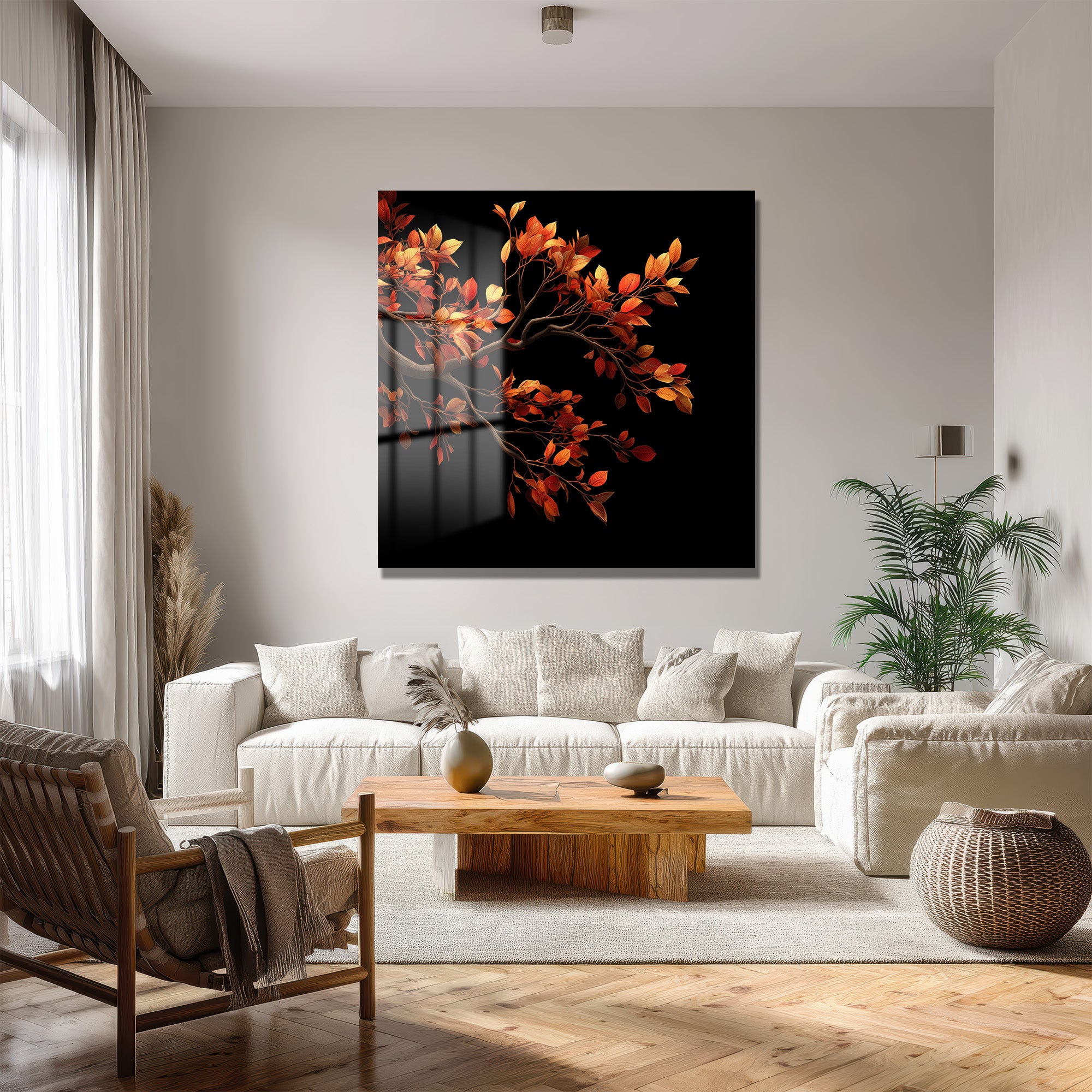 Sonbahar Esintisi: Canlı Yapraklar Modern Cam Tablo