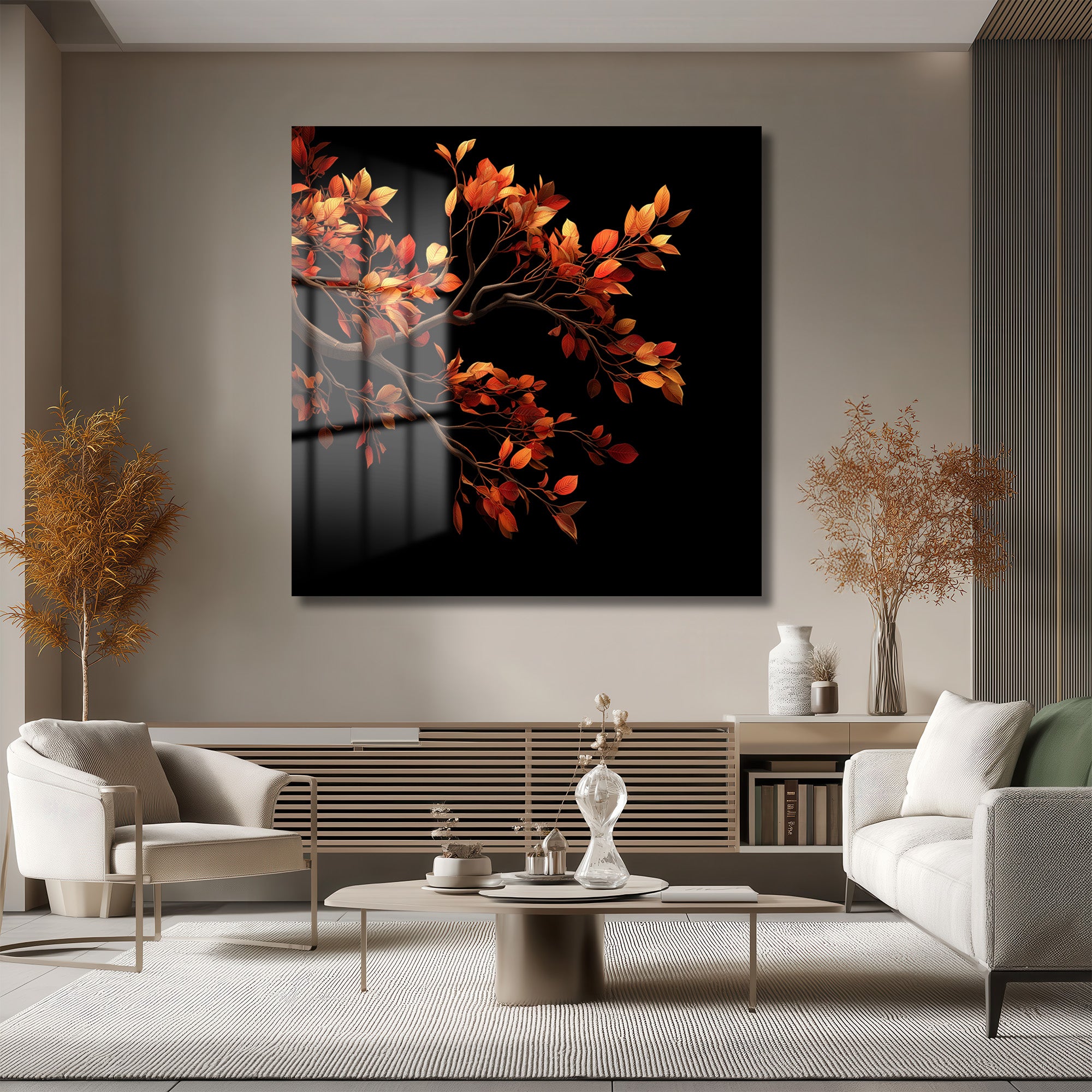 Sonbahar Esintisi: Canlı Yapraklar Modern Cam Tablo