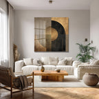 Soyut Geometrik Altın ve Siyah Modern Cam Tablo