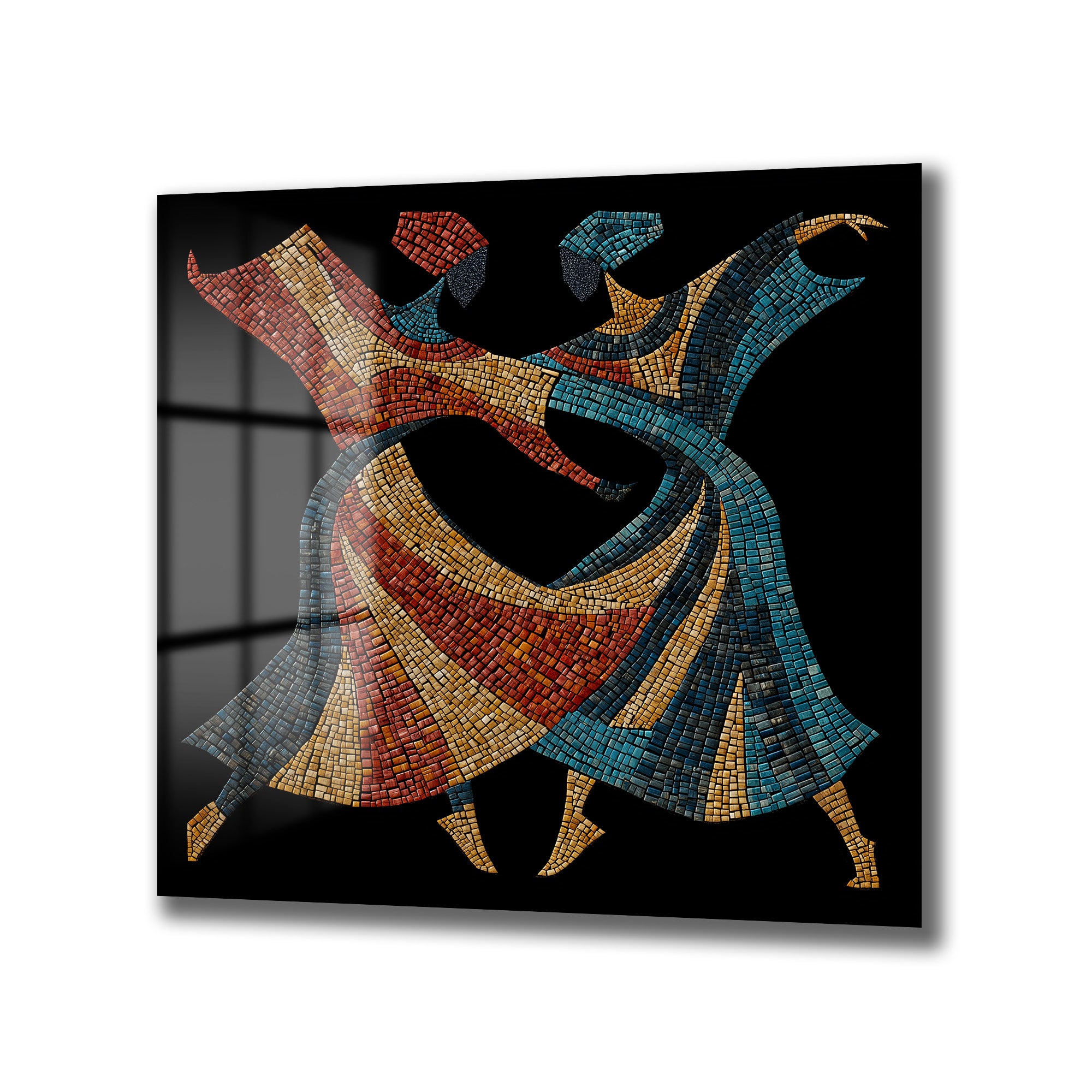 Ritim Dansı Mozaik Desenli Temperli Cam Tablo