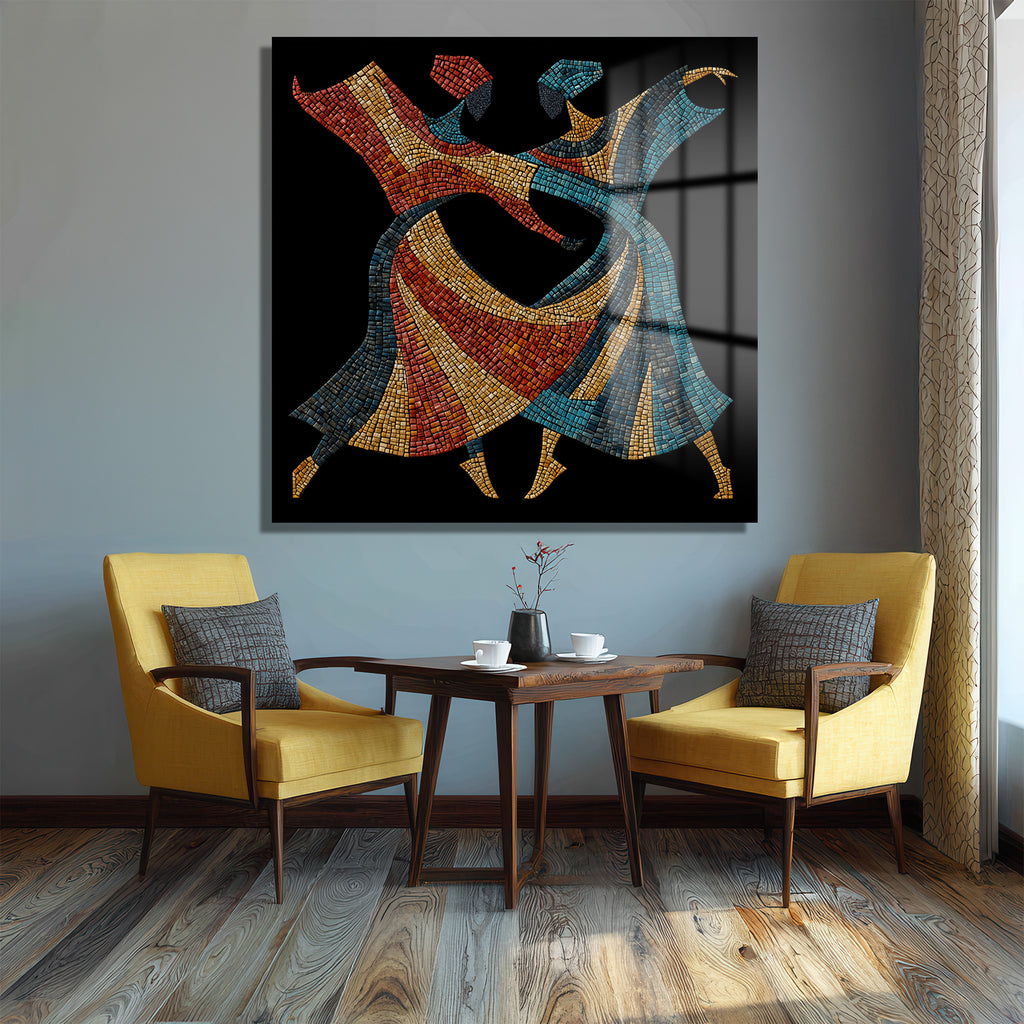 Ritim Dansı Mozaik Desenli Temperli Cam Tablo