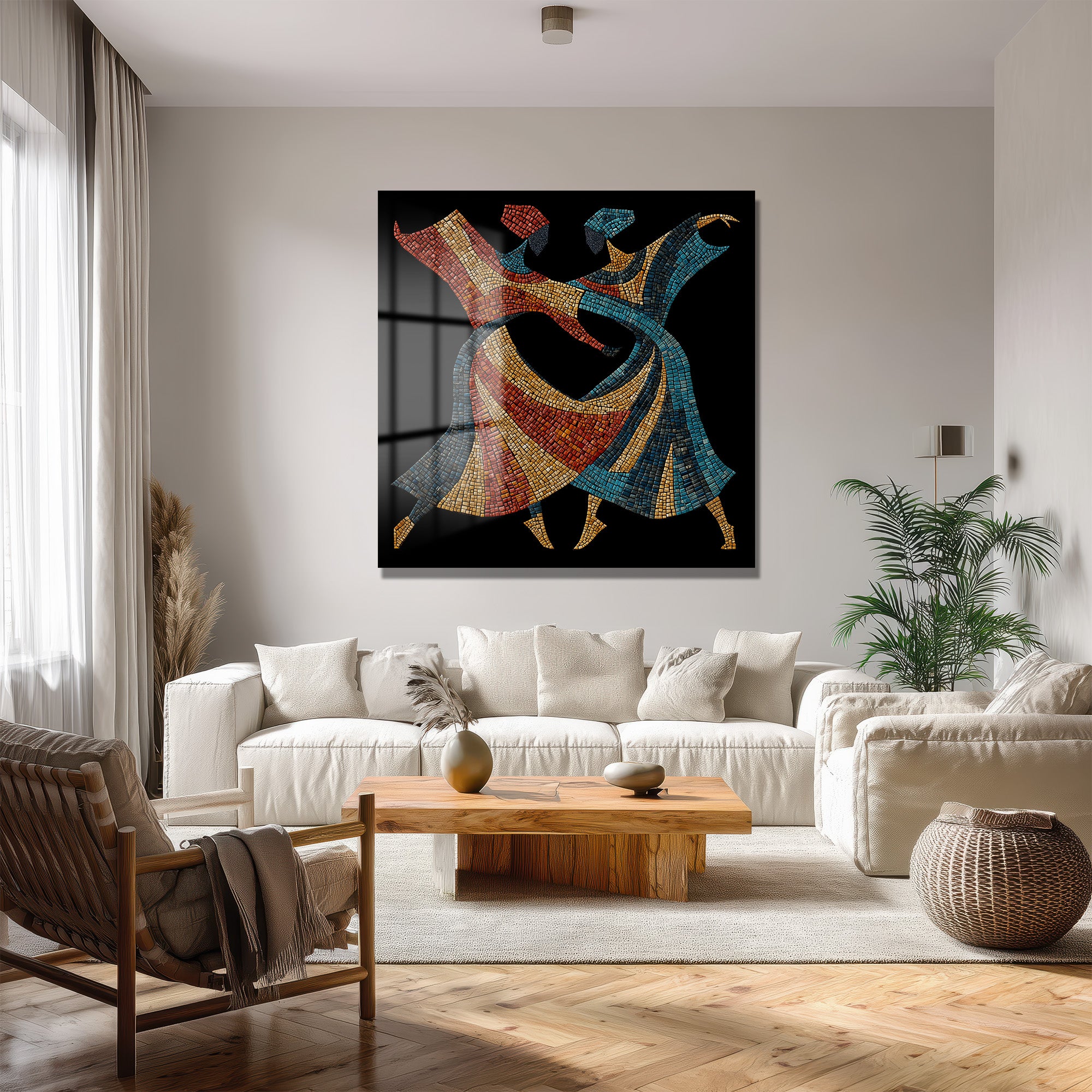 Ritim Dansı Mozaik Desenli Temperli Cam Tablo