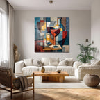 Modern Kübist Şarap Temalı Sanat Cam Tablo