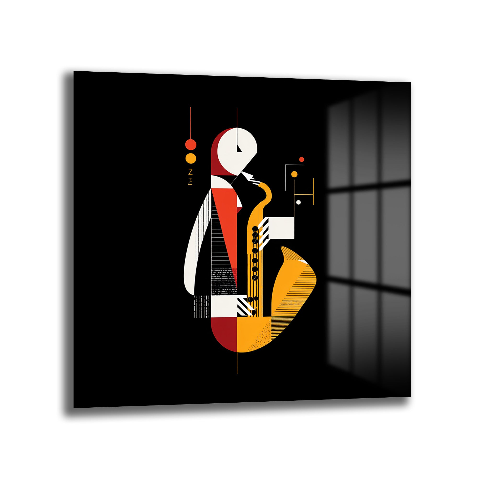 Soyut Caz Saxofoncu Cam Tablo