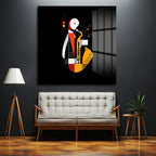 Soyut Caz Saxofoncu Cam Tablo