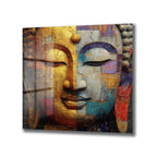 Budha Yüzü Soyut Sanat Cam Tablo - Altın ve Mavi Tonları