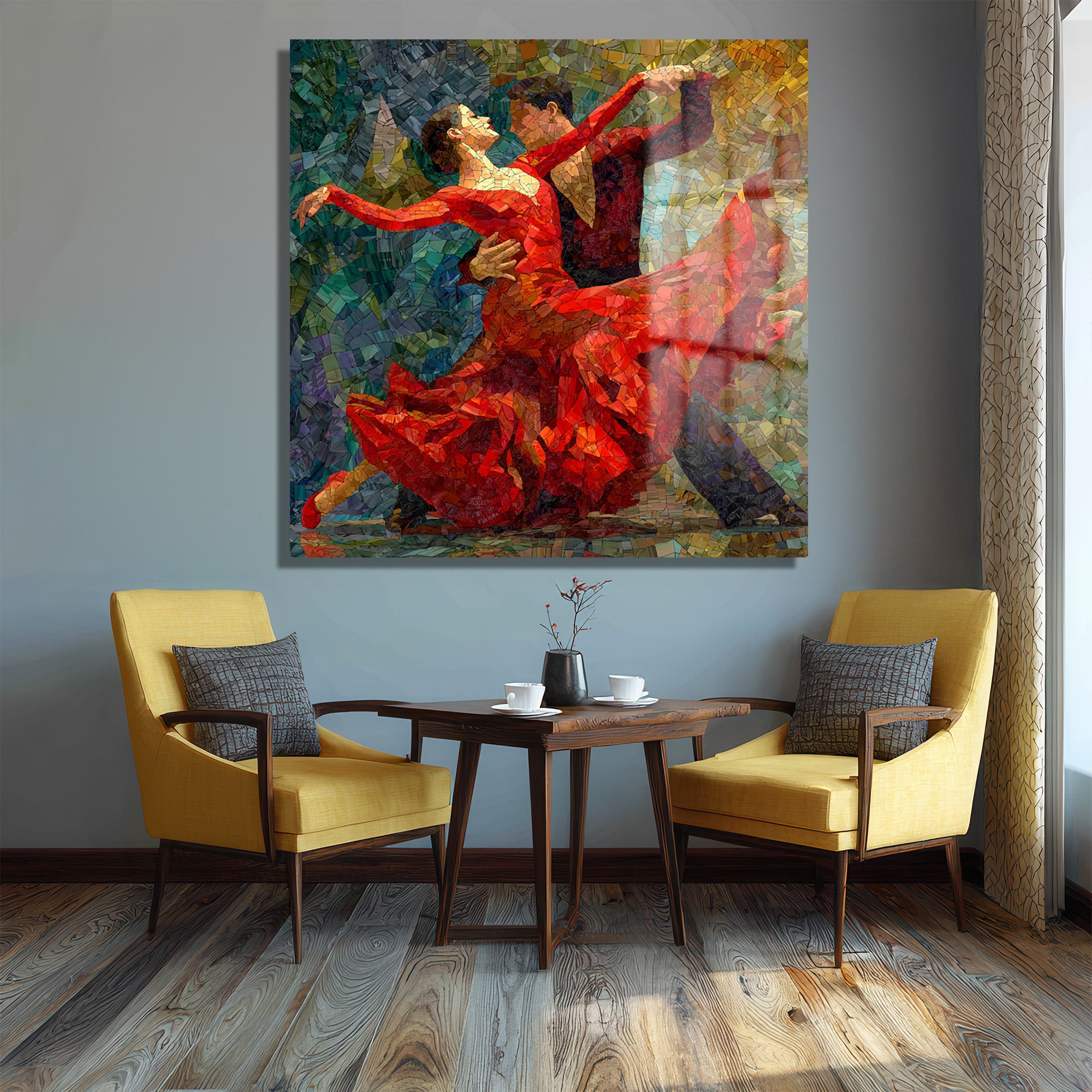 Tutkulu Dans Mozaik Sanat Cam Tablo