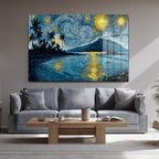 Van Gogh Tarzı Tropik Yıldızlı Gece Manzarası Cam Tablo