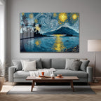 Van Gogh Tarzı Tropik Yıldızlı Gece Manzarası Cam Tablo