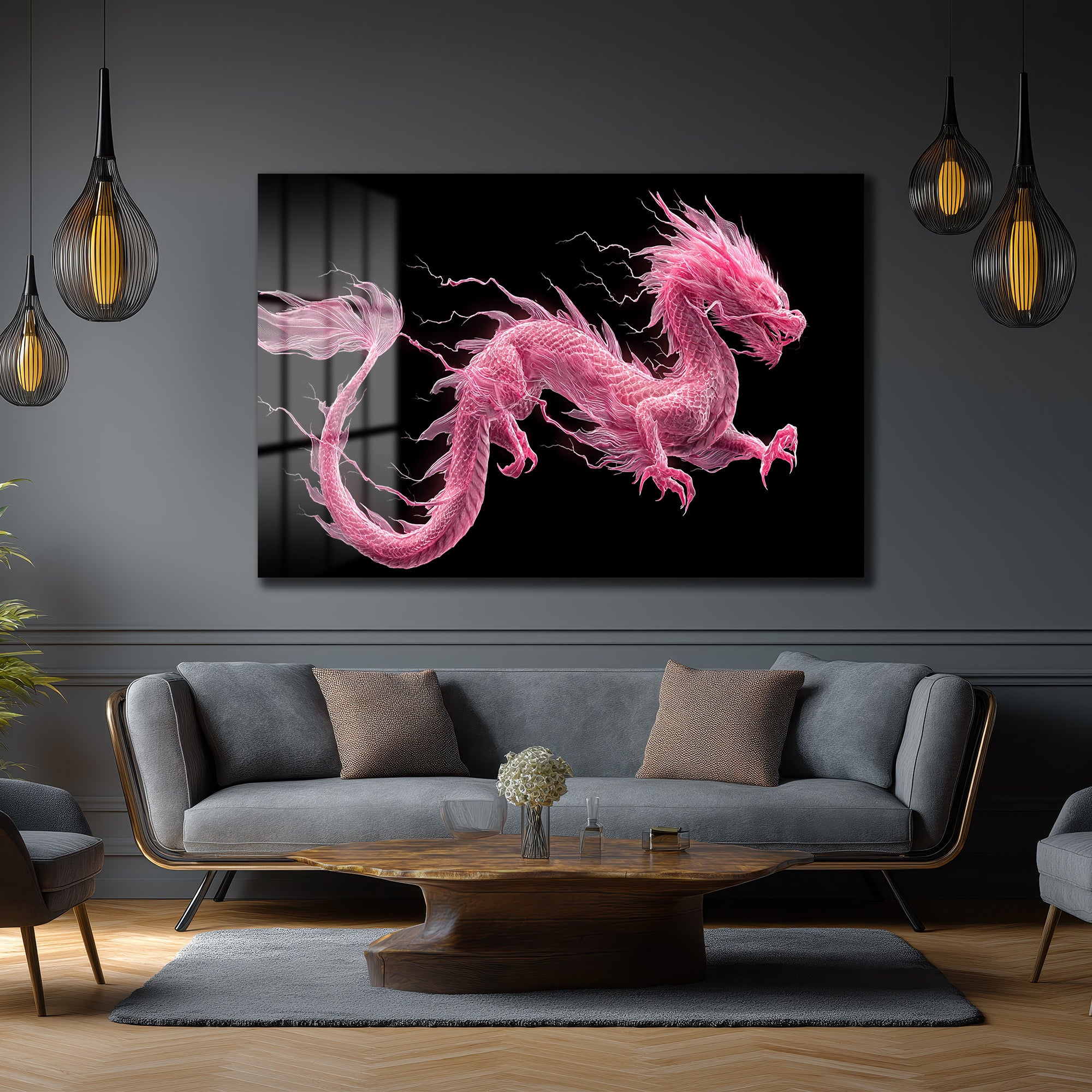 Pembe Ejderha Enerjisi Cam Tablo