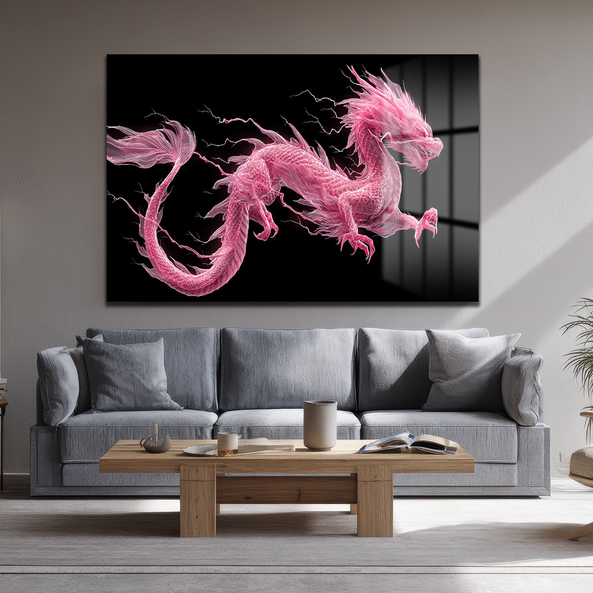 Pembe Ejderha Enerjisi Cam Tablo