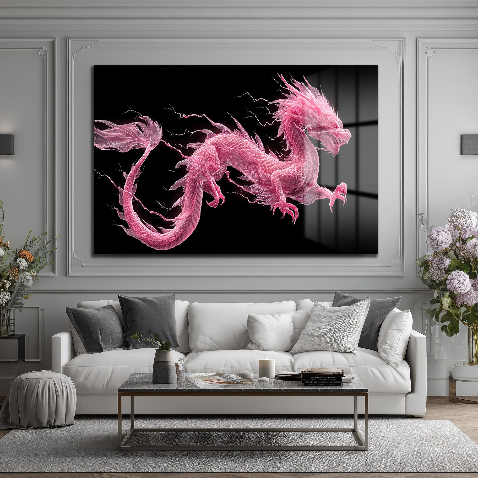 Pembe Ejderha Enerjisi Cam Tablo