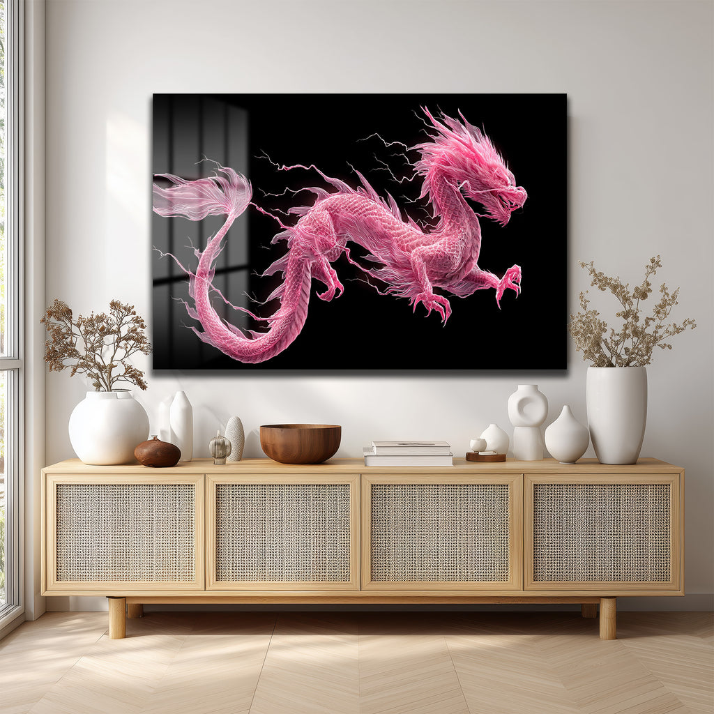 Pembe Ejderha Enerjisi Cam Tablo