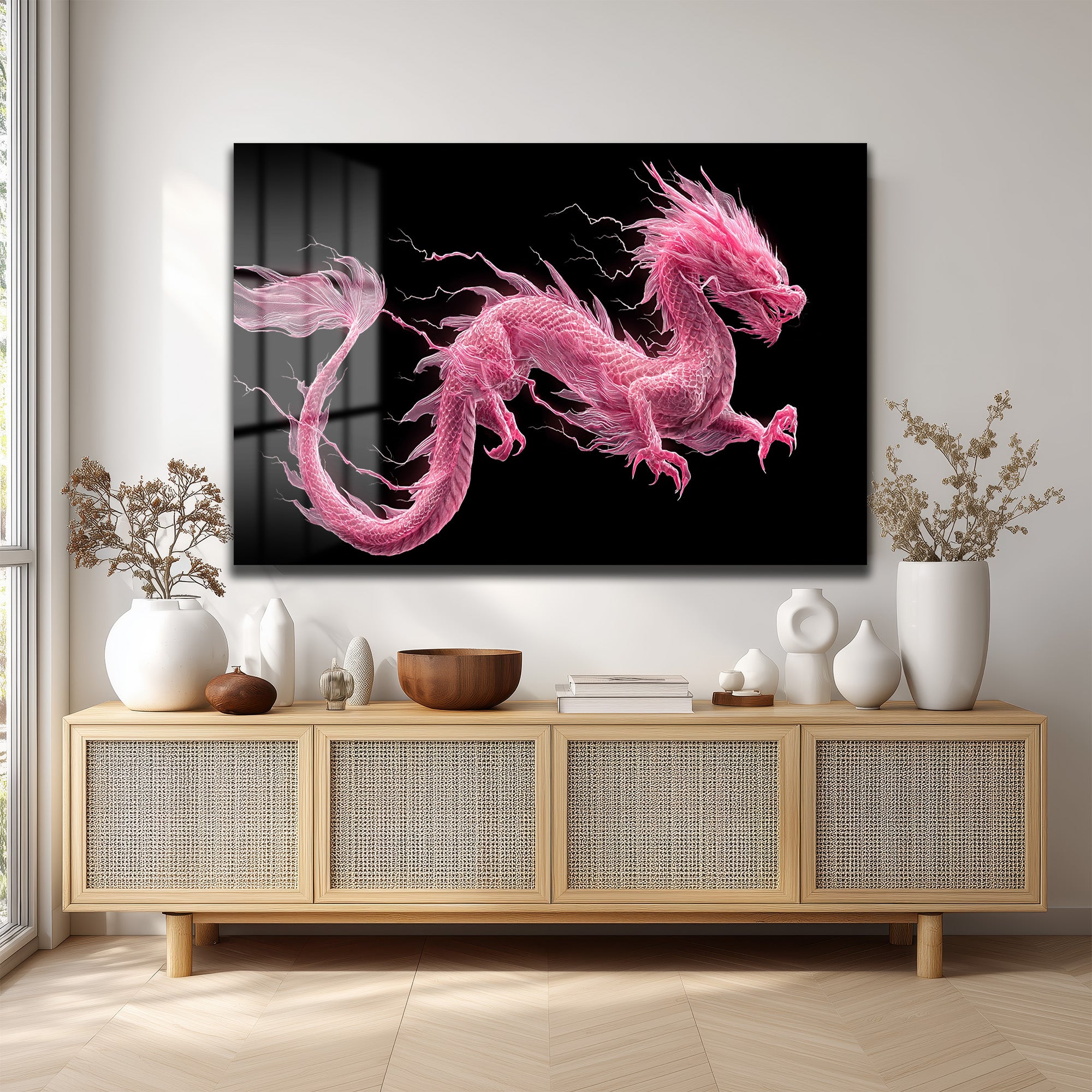 Pembe Ejderha Enerjisi Cam Tablo