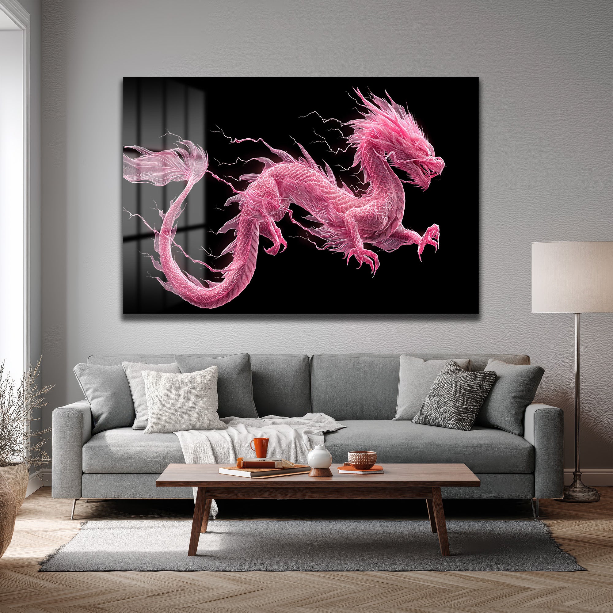 Pembe Ejderha Enerjisi Cam Tablo