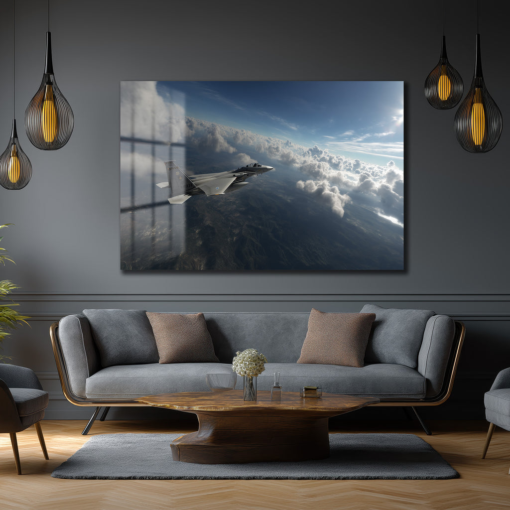 Gökyüzünde Süzülen F-15 Kartal Cam Tablo