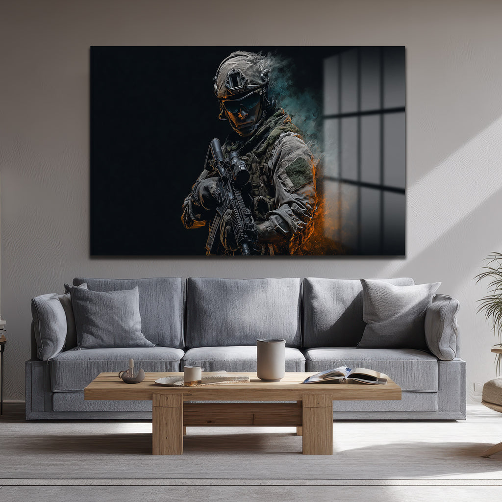 Taktik Güç: Modern Asker Temalı Cam Tablo