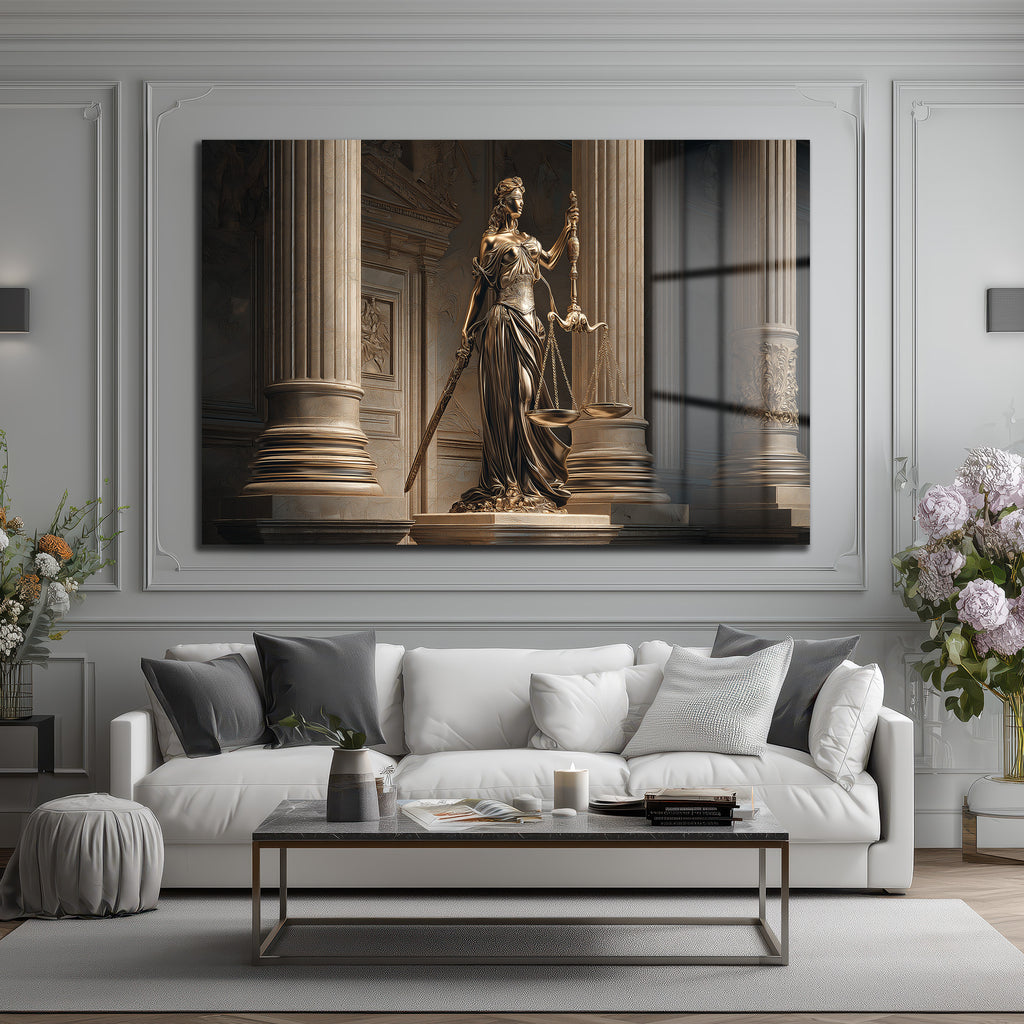 Themis Adalet Tanrıçası Heykeli Premium Cam Tablo