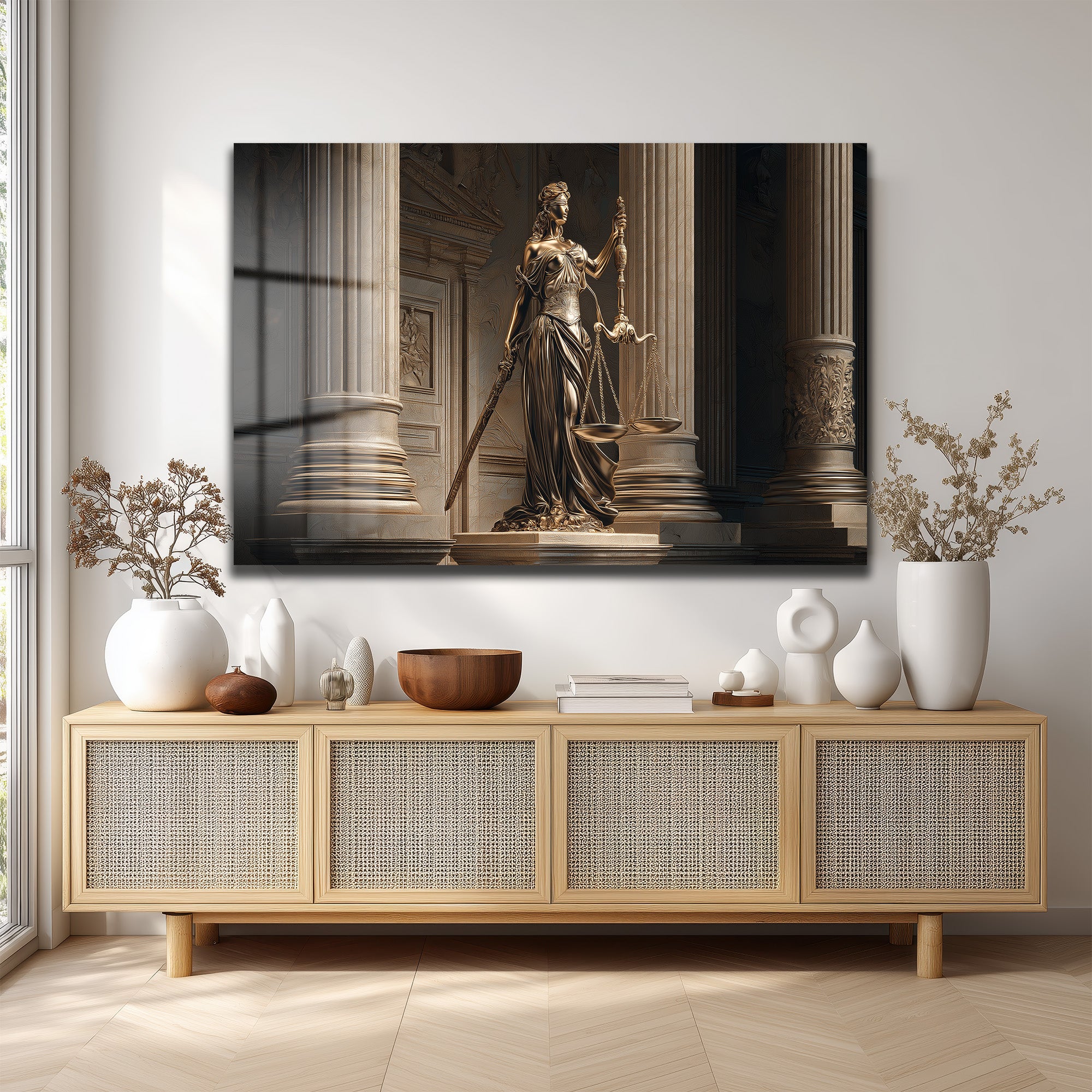 Themis Adalet Tanrıçası Heykeli Premium Cam Tablo