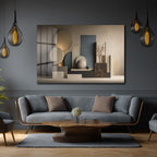 Soyut Geometrik Formlar Cam Tablo - Modern Sanat Eseri