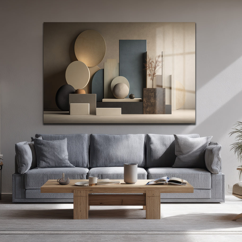 Soyut Geometrik Formlar Cam Tablo - Modern Sanat Eseri